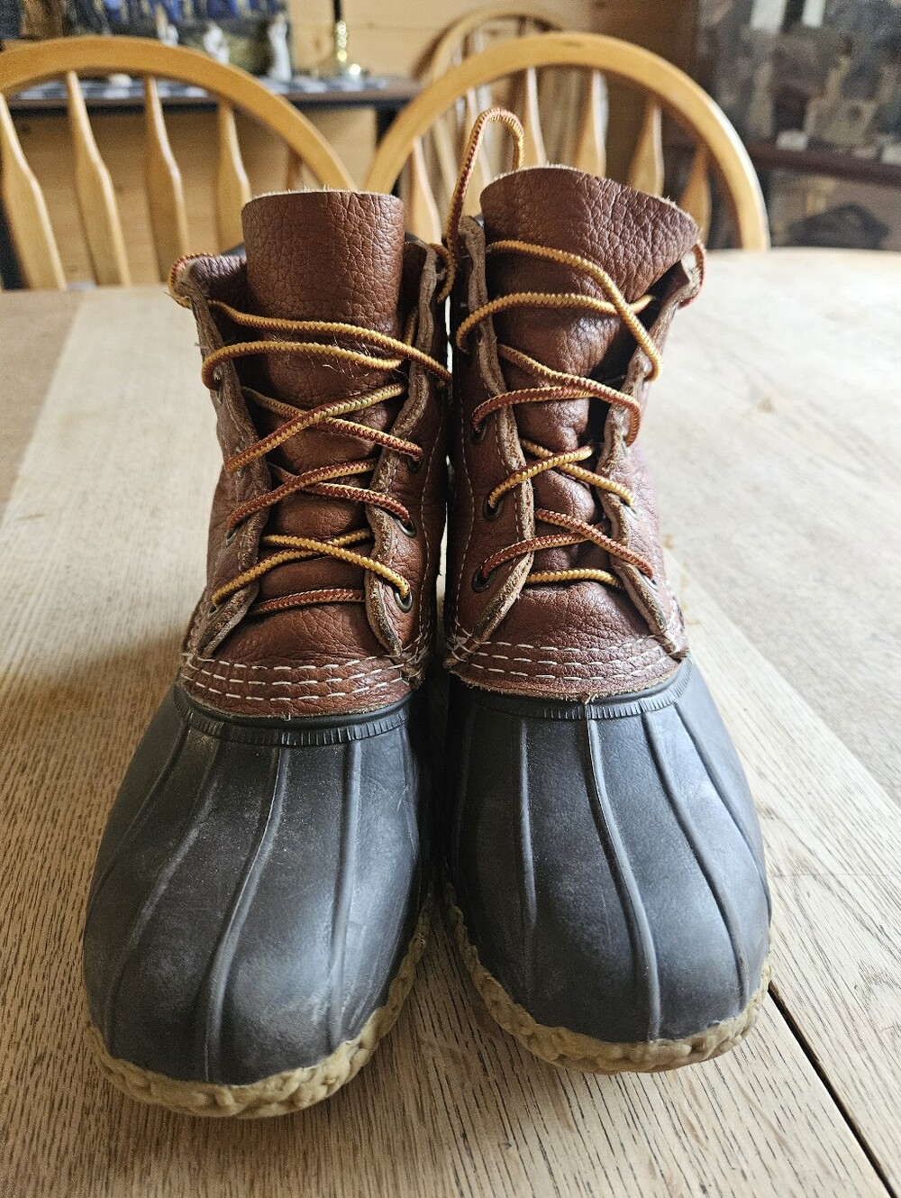 Vintage Womens Sz 6 LL Bean Duck Boots Brown Leather Rubber Rain Freeport Maine - Picture 2 of 5